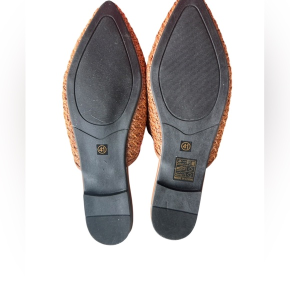Chic Woven Raffia-Style Pointed Toe Slide Mules Tan Slip-On Size 41 (US 10) - Picture 3 of 4